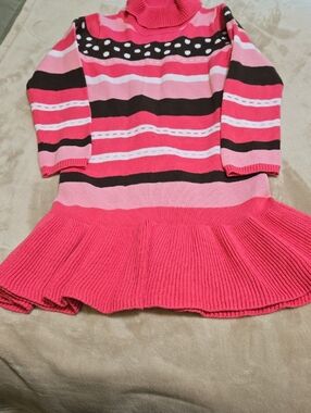 Gymboree Pinks, White and Brown Striped Turtleneck Knit Dress Sweater